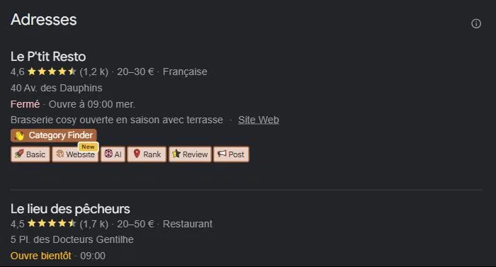 Pack local Google pour « meilleur restaurant Anglet » : les restaurants les mieux notés géolocalisés sur la carte. Relevé de juillet 2026.