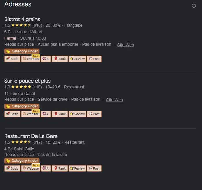 Pack local Google pour « meilleur restaurant Salies-de-Béarn » : les restaurants les mieux notés géolocalisés sur la carte. Relevé de juillet 2026.
